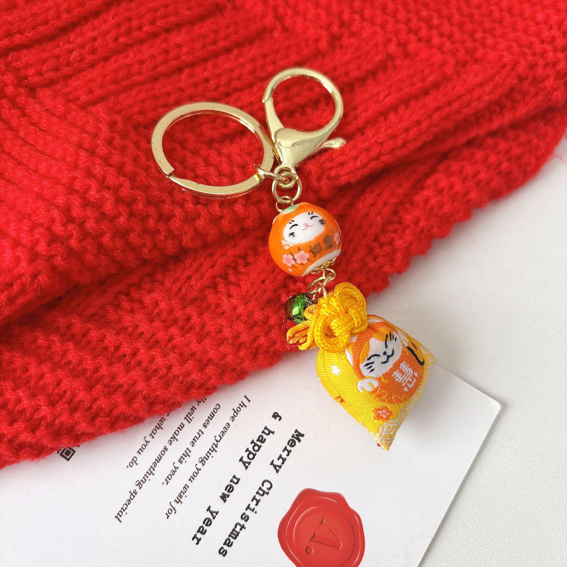 Ceramic Lucky Cat Embroidered Amulet: Good Luck & Blessings for Exam Success & Graduation