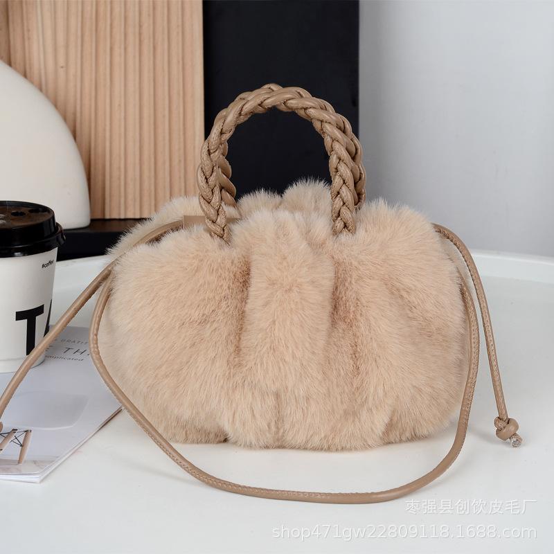 Crossbody bag niche pumpkin bag new portable imitation wool bag fashionable versatile cloud pleated bag