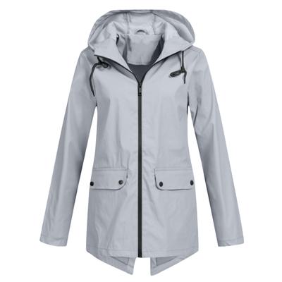 Outdoor Jacket Coat Women Solid Rain Outdoor Hooded Raincoat Windproof Long Jackets Coat Trench Coat