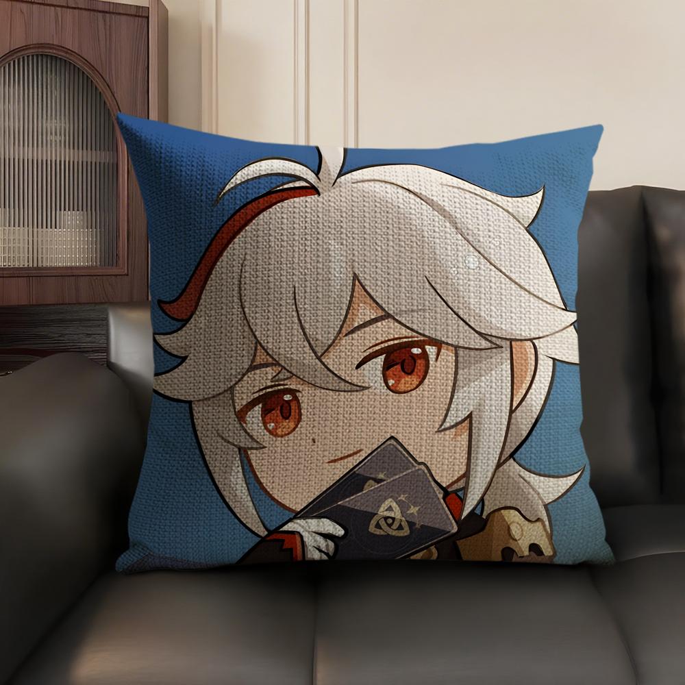 Kaedehara Cute Genshin Impact Cushion Cover Natural Linen Organic Fabric DoubleSided Printing Sofa Home Decor Gift Pillow Case