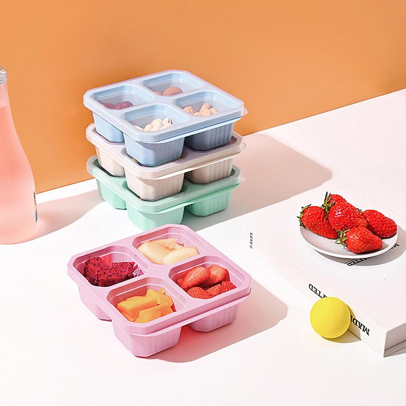 Snack Containers 4 Compartments Snack Boxes For Adults Kids Wheat Straw Meal Prep Reusable Food Storage Lunch Containers