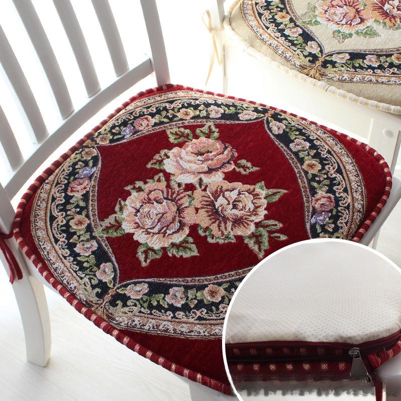 Chenier Jacquard Anti Slip Chair Cushion European Household Seat Pad Restaurant Decorat Dining Chair Mats Zippered Inner Core Can Disassembled Washed