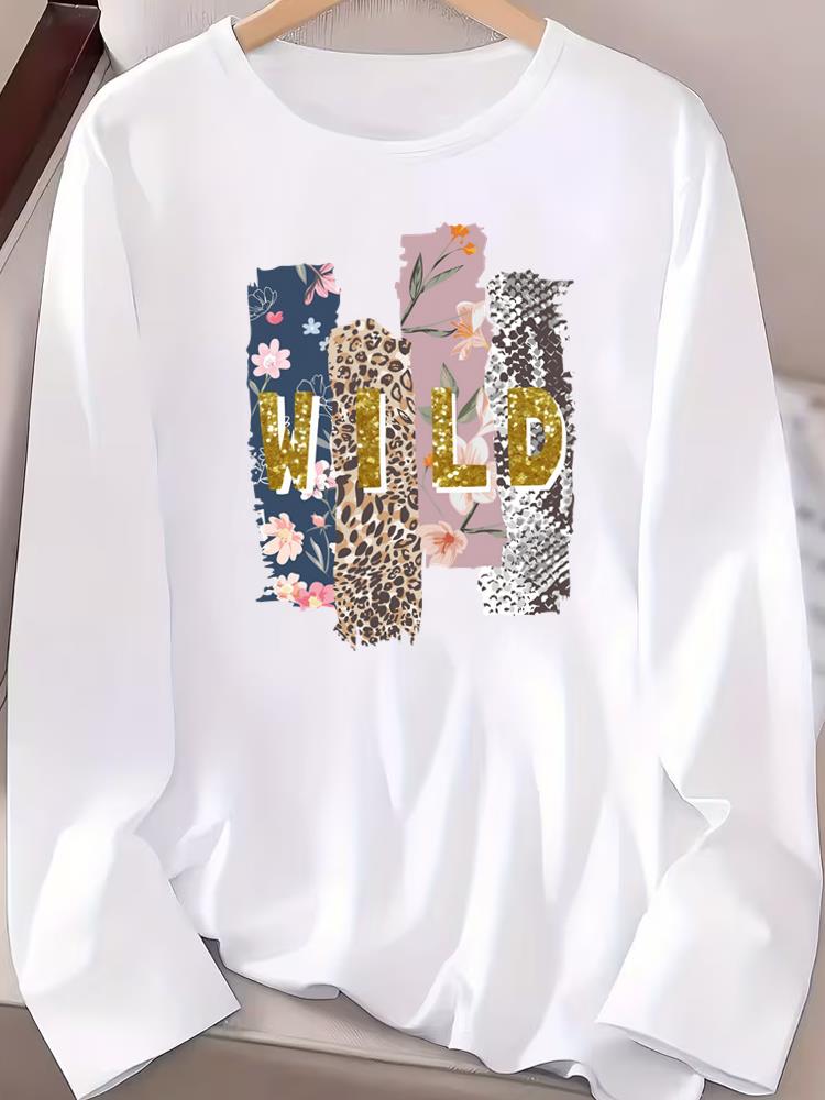(Asian Size) Women T Shirt Tee Lady Printed Trend Cute 90s Female Clothing Casual Fashion Top Long Sleeve Graphic T-shirts