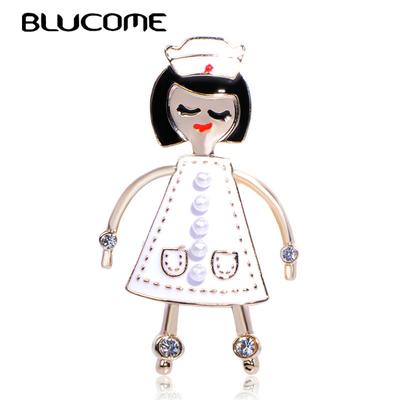 Fashion Cute Short Hair Girl Shape Brooch Jewelry White Enamel Alloy Brooches Pins For Women Kids Coat Scarf Accessories