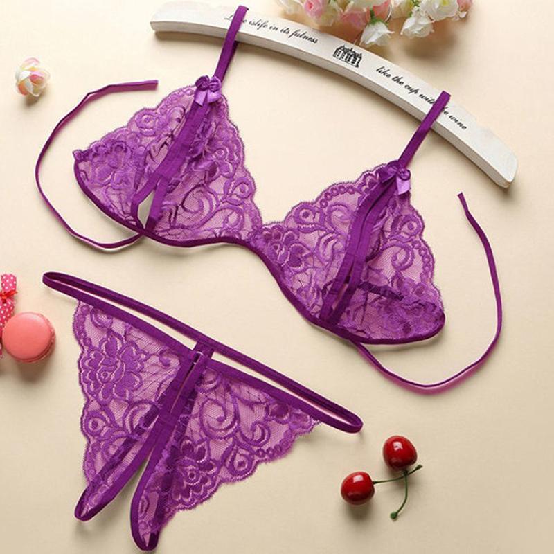 Women Sexy Lingerie Lace Bra Set Ruffle Transparent Underwear
