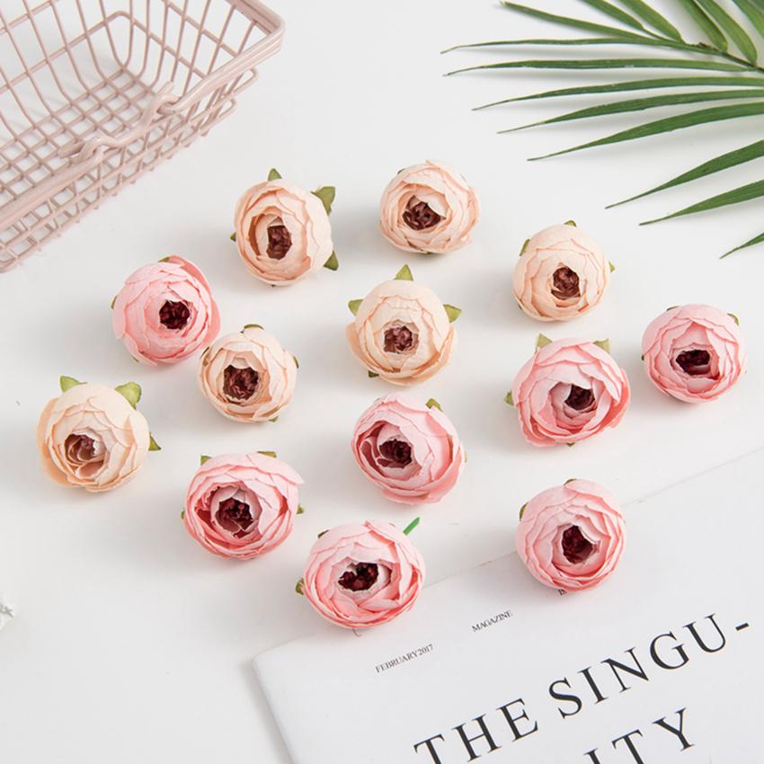 10/100PCS Silk Tea Roses Bud Artificial Flowers Diy Gifts Candy Box Christmas Decorations Home Garden Wedding Holiday Supplies