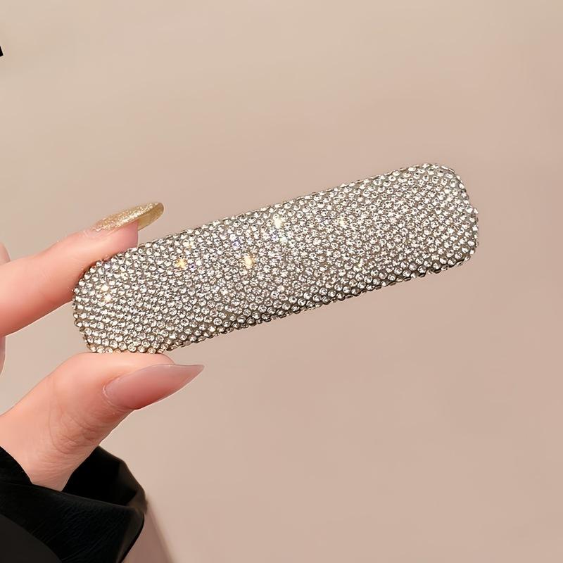 Stylish And Simple Full Diamond Geometric Hairpin, High-End Temperament Side Clip Bb Clip, Versatile Bangs Clip, Hairpin, Hair Accessories