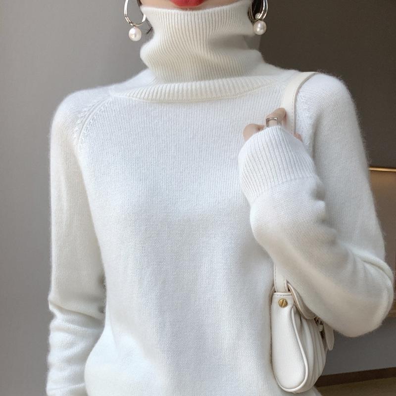 Women's High Neck Cashmere Sweater - Loose Fit, Thick Knit Pullover for Autumn & Winter