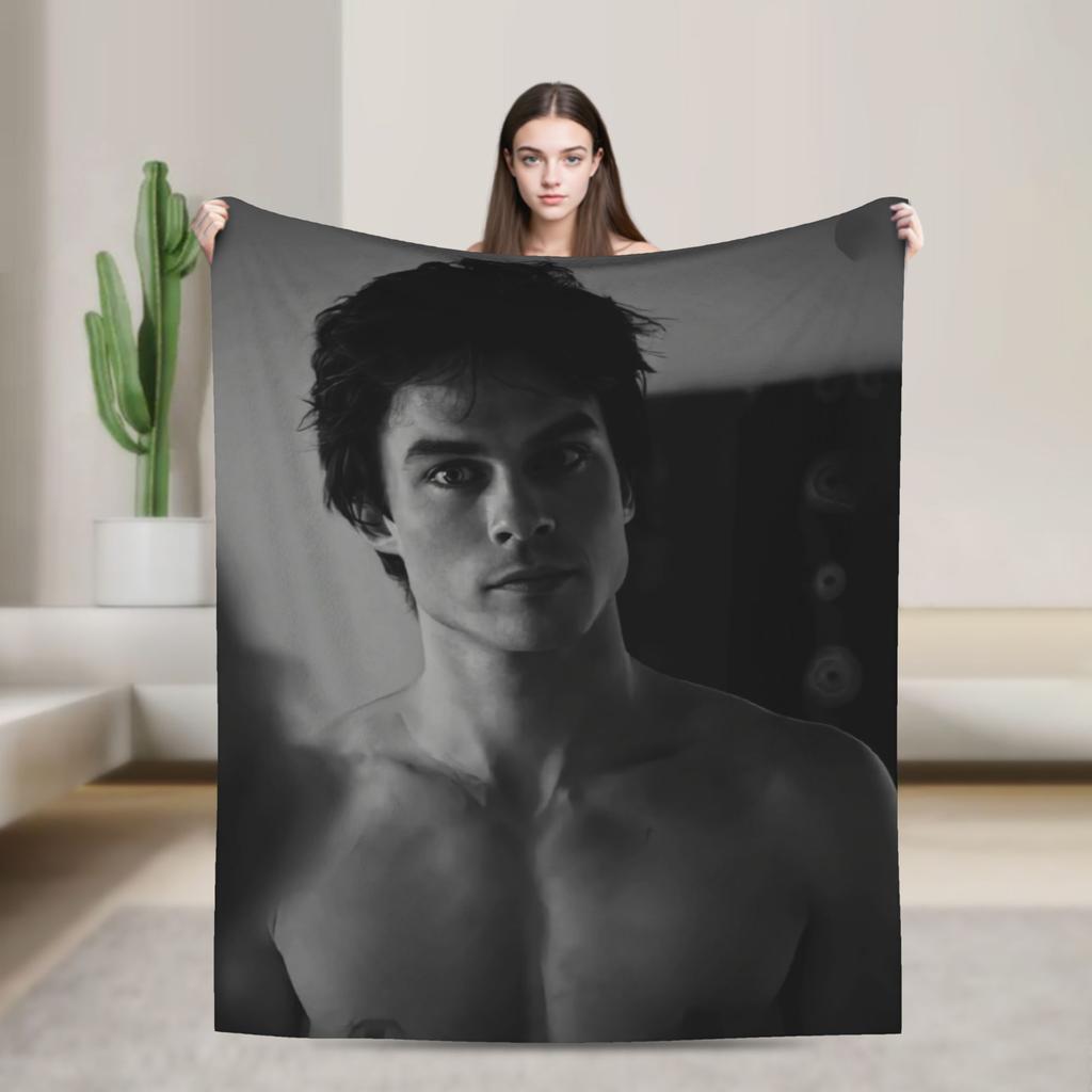 The Vampire Diaries Damon Salvatore TV Series Flannel Blankets Warm Throw Blanket for Couch Bed Travel Bedspread Sofa Bed Cover