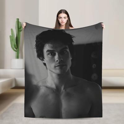 The Vampire Diaries Damon Salvatore TV Series Blanket Quality Soft Warm Throw Blanket Autumn Travel Home Decor Graphic Bedspread