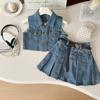 Kid's 2 Piece Printed Suit Short Sleeve Button Up Top Wide Leg Pants Suit Set Pajamas Home Casual Suit