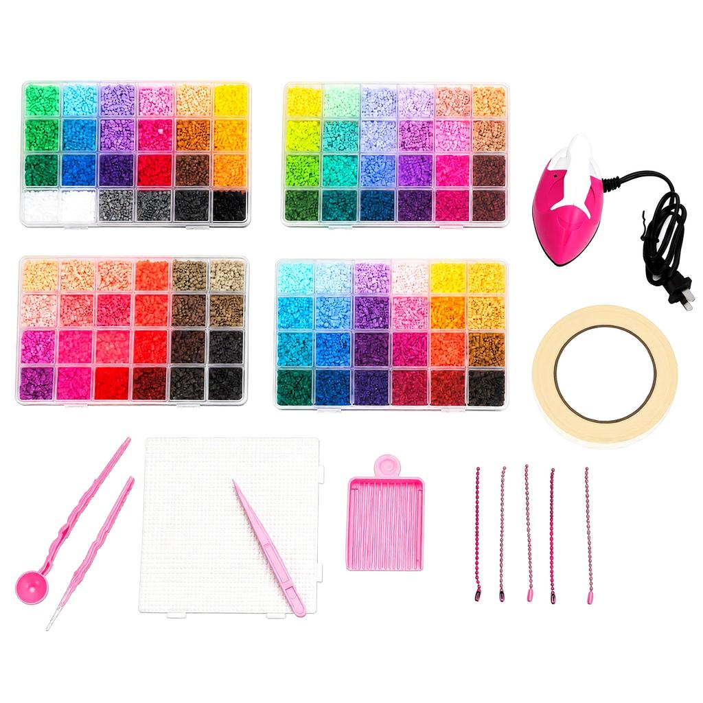 28800 Pcs Fuse Beads Kit 96 Colors Fuse Beads Set 2.6mm Melty Beads with 4 Pegboards Tweezers Ironing Paper Mini Iron