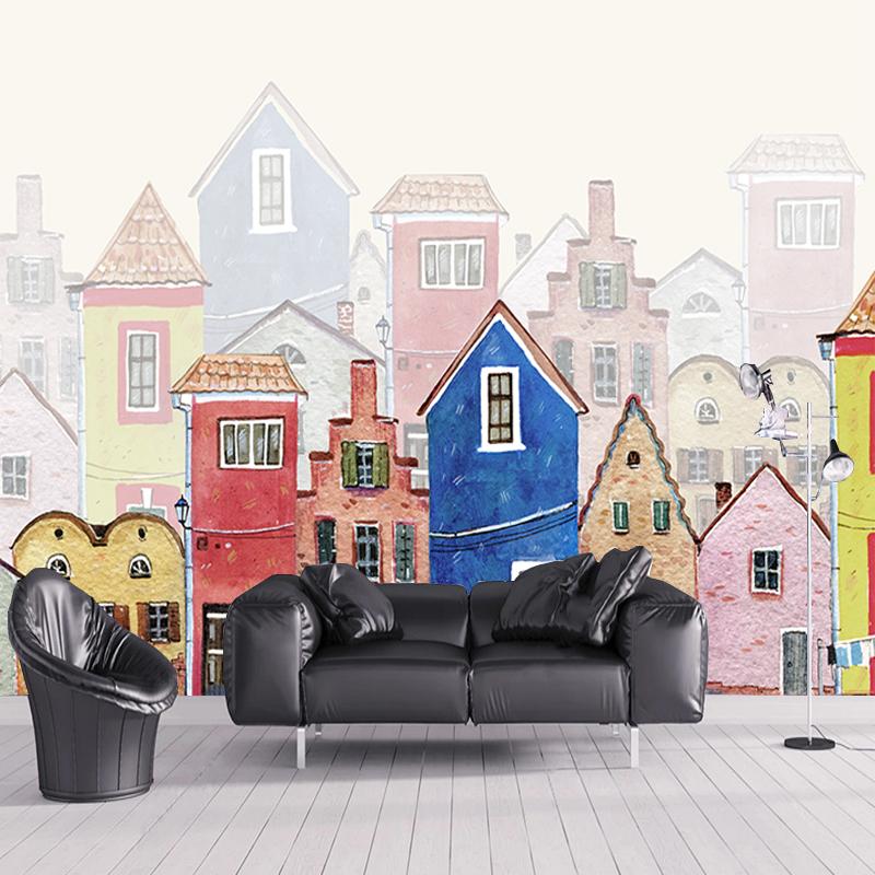 Fototapeta Tapeta 3D ručně malovaná Barevný kreslený dům Chlapec Dívka Dětský pokoj Kreslený Fresco Papel De Parede Infantil Decor