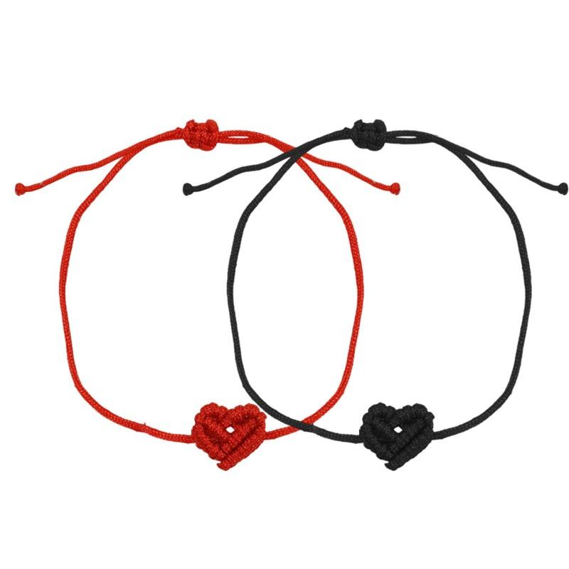 1pair Adjustable Red Rope Heart Bracelet Handmade Woven Heart Shaped Bracelet Jewelry Fashionable Couple's Gifts Bracelet Gifts