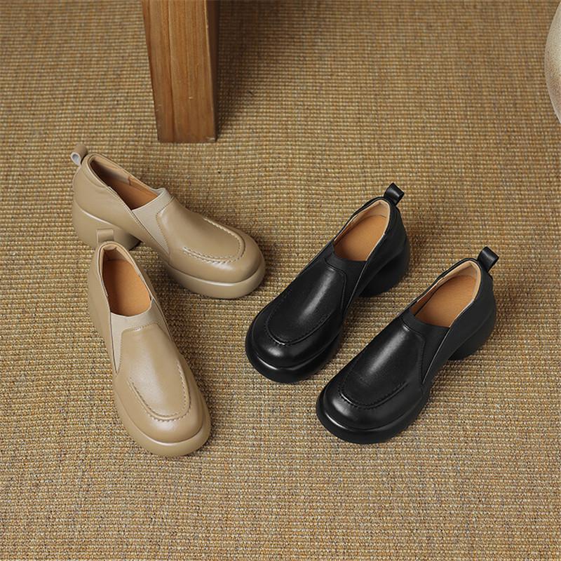 Fashion NEW Spring Autumn Sheep Leather Women Shoes Fashion Round Toe Platform Shoes for Women Loafer Women Pumps High Heel Zaptos Mujer