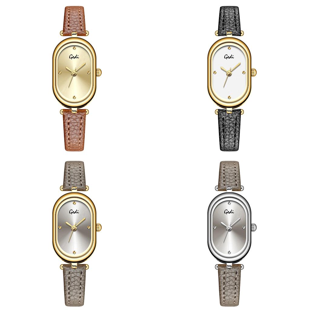 French Vintage Elliptical Quartz Watch For Women With Waterproof 30m And Leather Strap