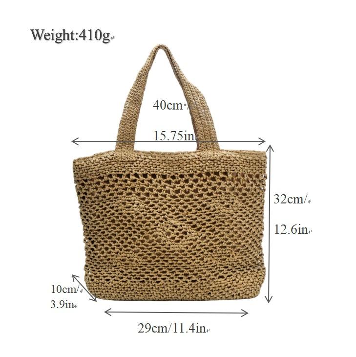 New handwoven bag hollow zipper straw bag women's large capacity shoulder tote bag seaside vacation beach bag