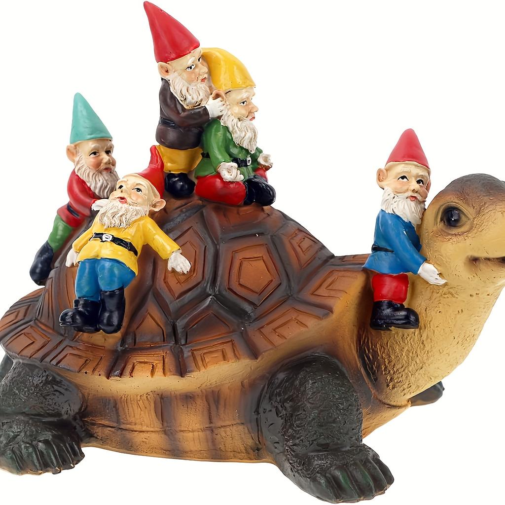 1 Stück Schildkröten-Gnom-Statue, Kunstharz-Kunsthandwerk für den Garten im Freien, Feengarten-Kunstornamente, Landschaftsbau-DIY-Gartenskulpturen, für Hof, Rasen, Balkon, Heimdekoration