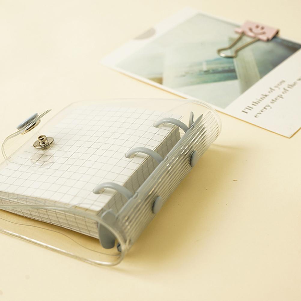 Mini Transparent 3Ring Binder Covers with Grid Inner Page and Binder Pockets Mini Loose Leaf Notebook Binder Clear PVC