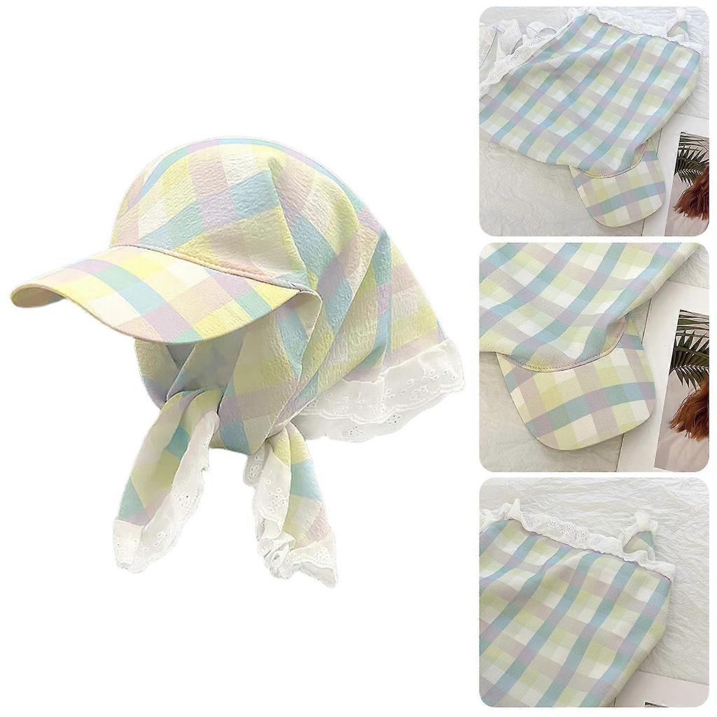 Spring Plaids Headscarf Hat Soft and Breathable Checkered Scarf Hat for Everyday Use and Vacation Outdoor Camping  Pink
