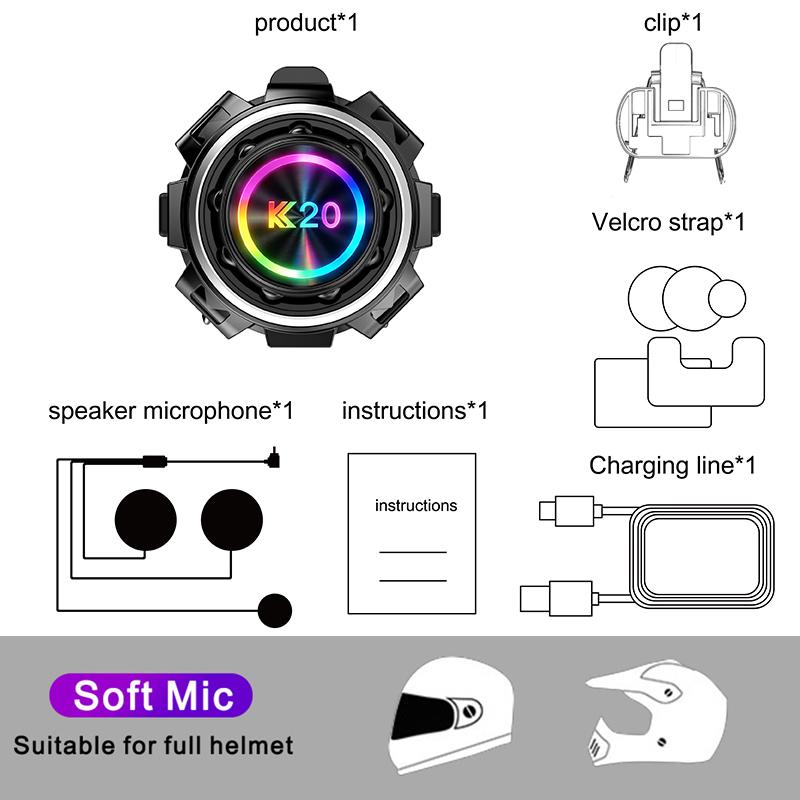 800M Motorrad-Intercom-Helm-Headset Mit Bluetooth 6.0 Freisprecheinrichtung IP65 Wasserdicht Musikfreigabe Für 2 Fahrer Kopfhörer for Full Face Helmet black