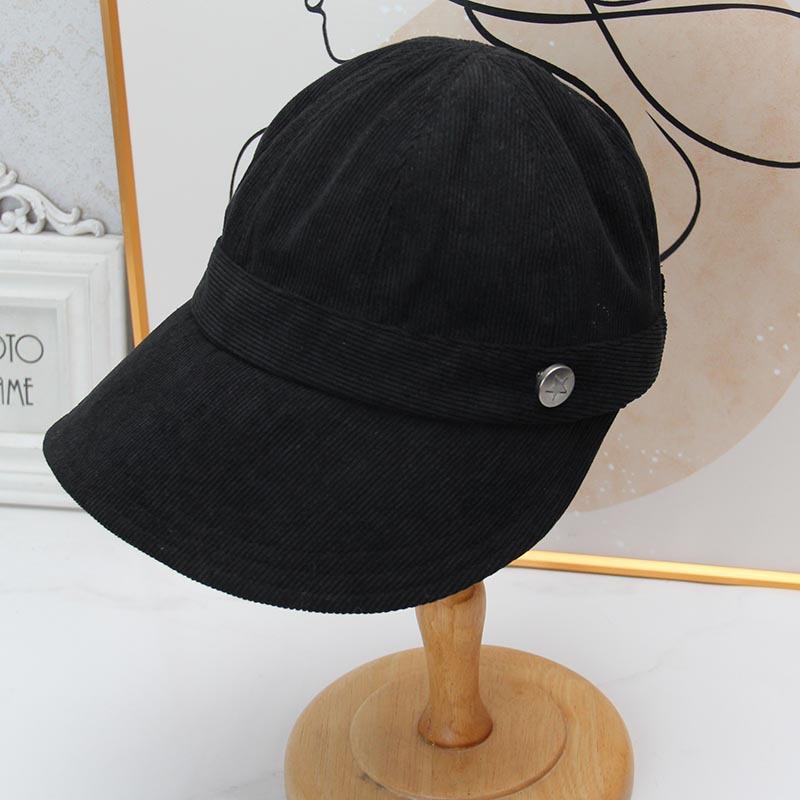 Simple solid color corduroy duck tongue basin hat women's metal buckle wide brimmed hat autumn and winter versatile commuter hat