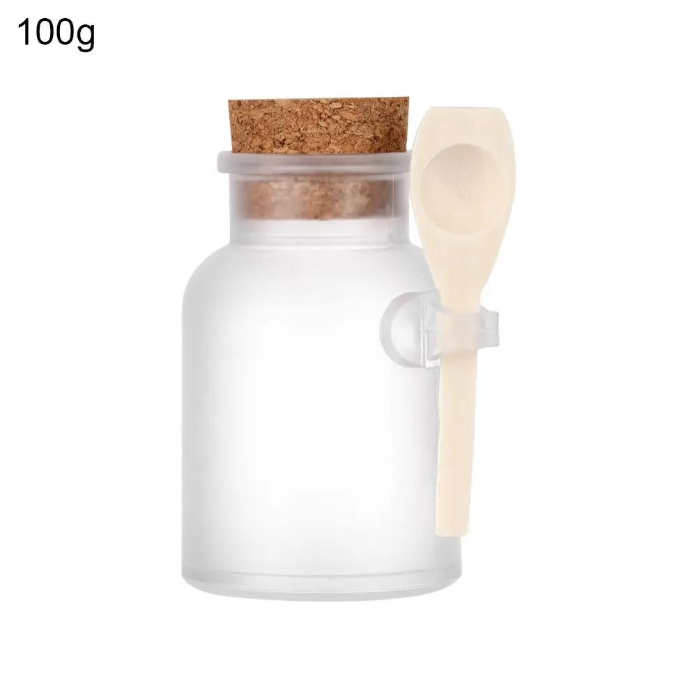 

100-500g Portable Wooden Spoon Refillable Cork Stopper Bottle Multifunction Storage Container Frosted Seal Jar Bath Salt Bottle