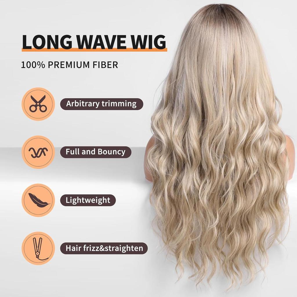 Cross-Border Water Wave Wigs European American Women's Fashionable Synthetic Hair Wig Brown Gradient Color Bangs Long Curly Hair