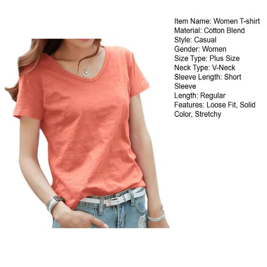 Dámské tričko s výstřihem do V, krátkým rukávem, volného střihu, jednobarevné, měkké, elastické, letní topy pro každodenní nošení
