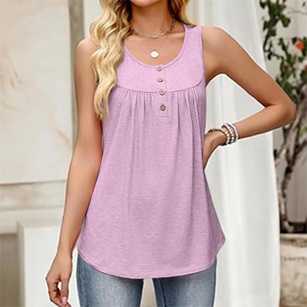 Modisches, einfarbiges, ärmelloses Damen-Westtop mit Rundhalsausschnitt und Knopfdekoration, geeignet für Innen- und Außenbekleidung.