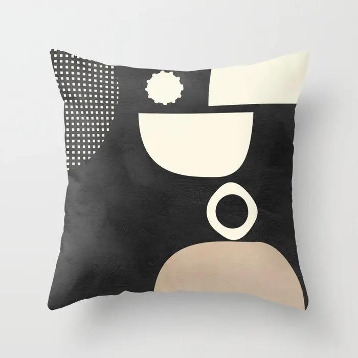 Federa per Cuscino Decorativa per la Casa Copricuscini Nordico Soggiorno Moderno Geometrico Astratto Nero
