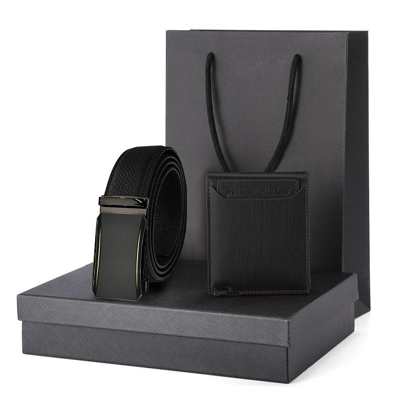 

First layer edged leather belt wallet set gift box men s business gift belt 125cm