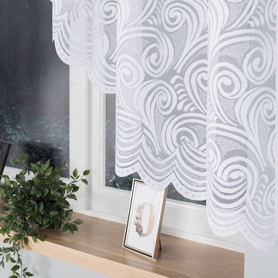 Kinga - Ready-made Jacquard Curtain with Bottom Trim - - White