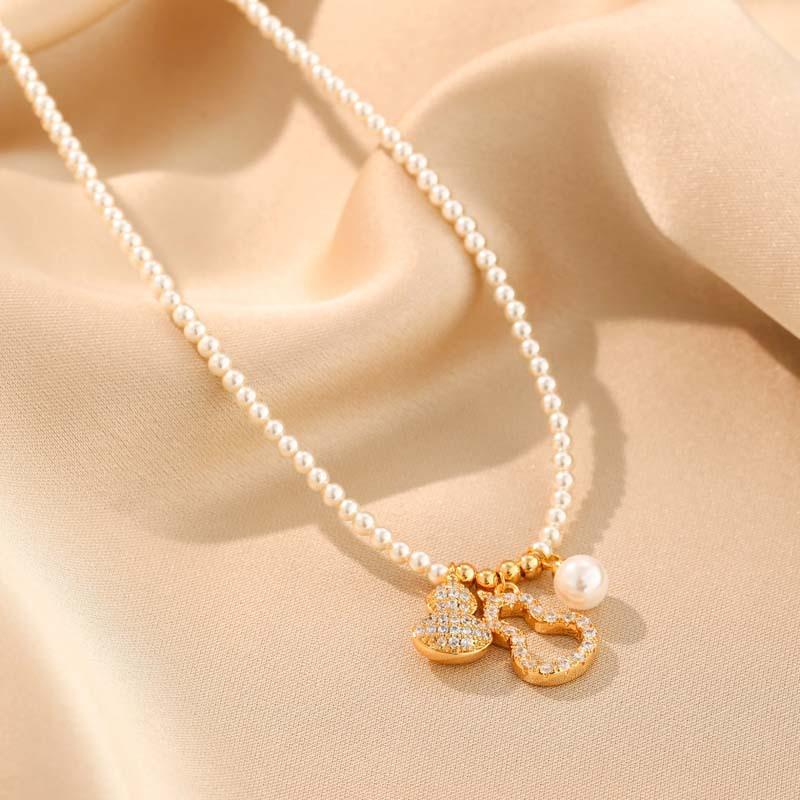 Pearl Zircon Gourd Necklace Exquisite Fashion Light Luxury Temperament Niche Design