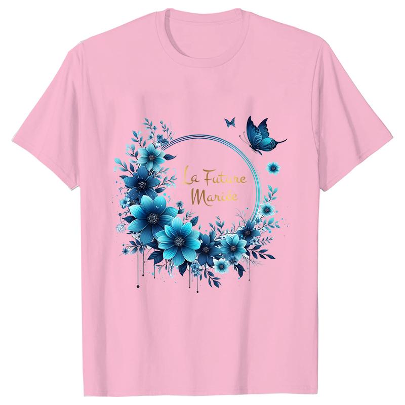 Team Bride Top Future Bride Tshirt Bridal Shower Wedding Bachelorette Party EVJF Flower Wreath Tees for Women Single Farewell
