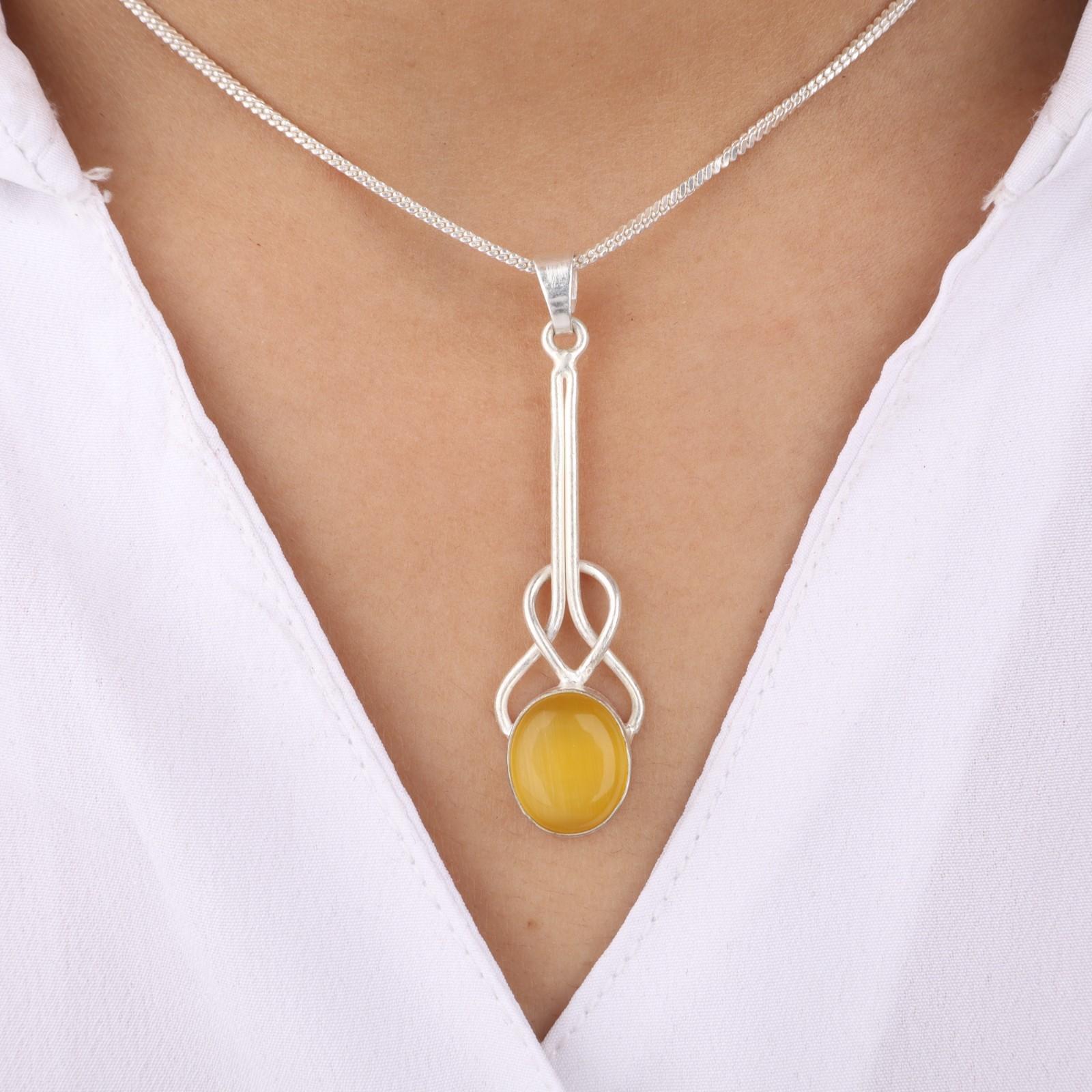 

Yellow Cat s Eye Gemstone 925 Sterling Silver Jewelry Pendant 1.79 For Women PP-60-48