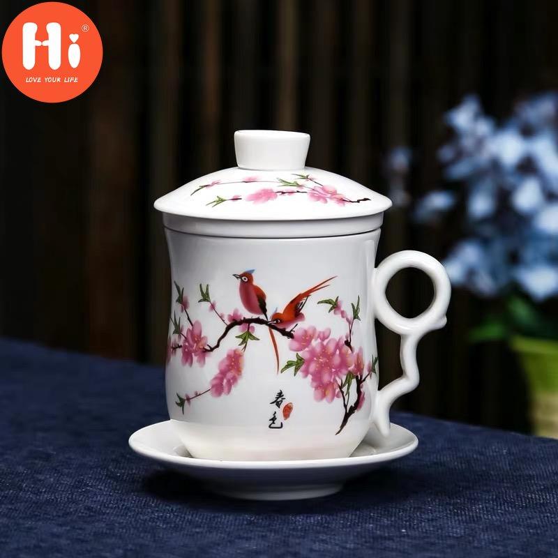 Hi Blue and White Porcelain Office Teacups with Lid Filter Creative Ceramic Hand-Painted Water Cups Household Drinkware Gifts