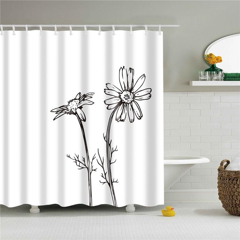 Plant Flower Leaves Trees Rural Scenery Bathroom Shower Curtain Waterproof Polyester Frabic Bath Curtain with 12 Hooks