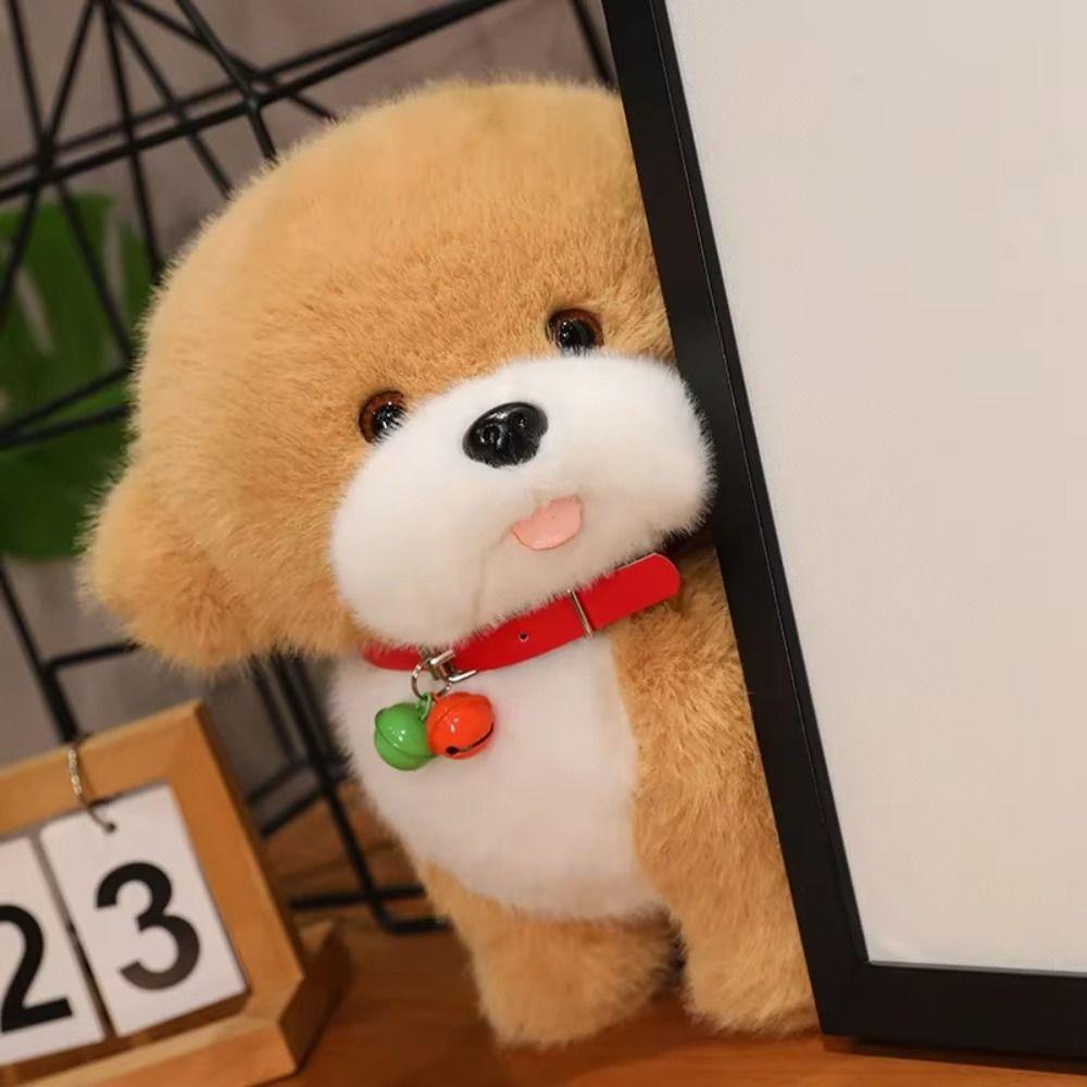Sitting Red Bell Puppy Dolls PP Cotton Stuffed Animals Puppy Doll  Home Decor