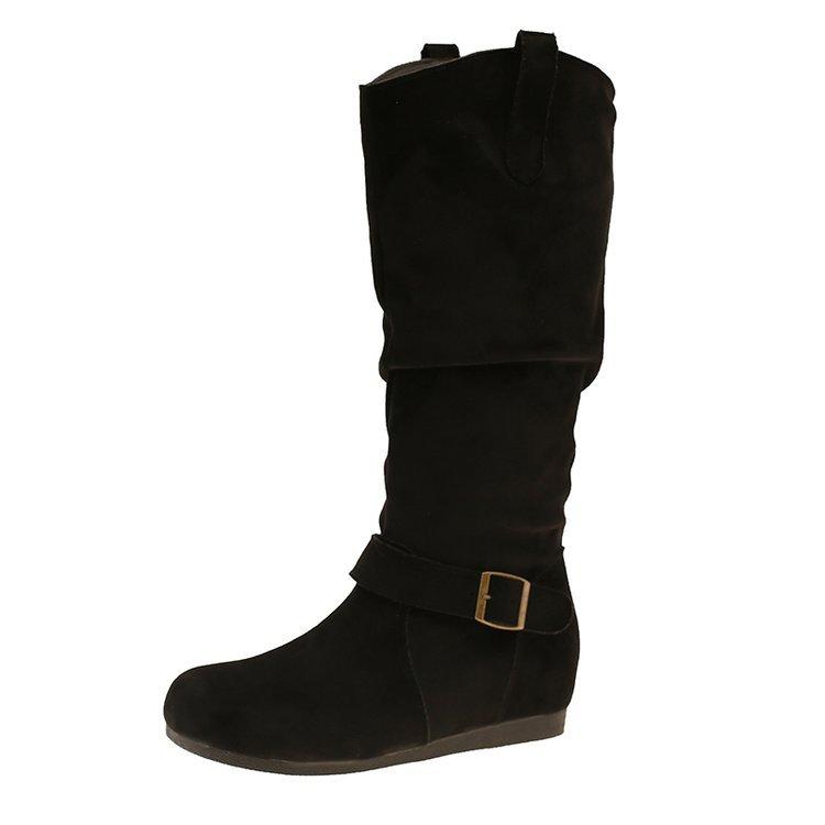 Korea Dongdaemun niche design boots women's winter heightening belt buckle sleeve thick-soled knight boots long boots