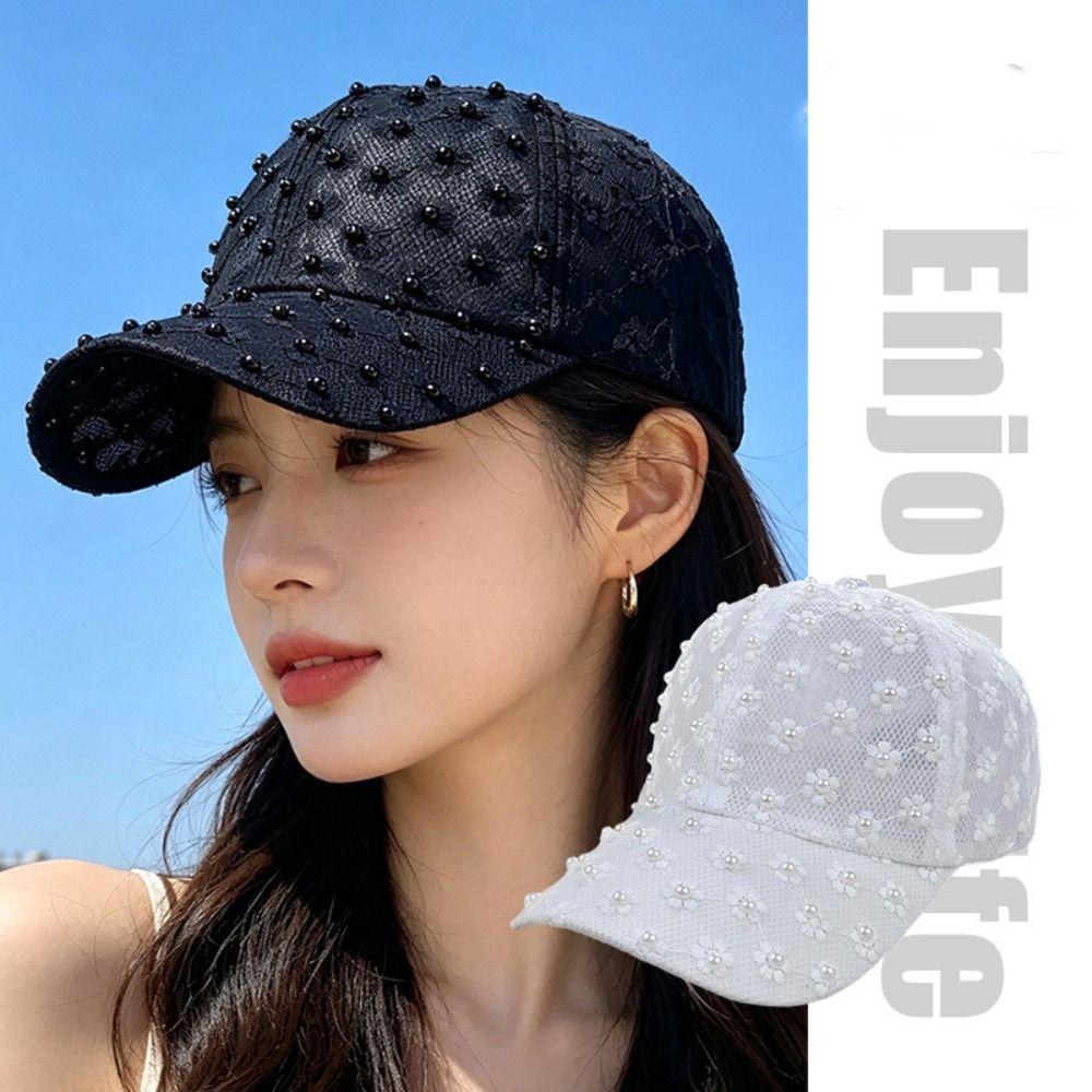 Breathable Embroidered Flower Baseball Hat Adjustable Mesh Peaked Hat Lace Baseball Cap Women