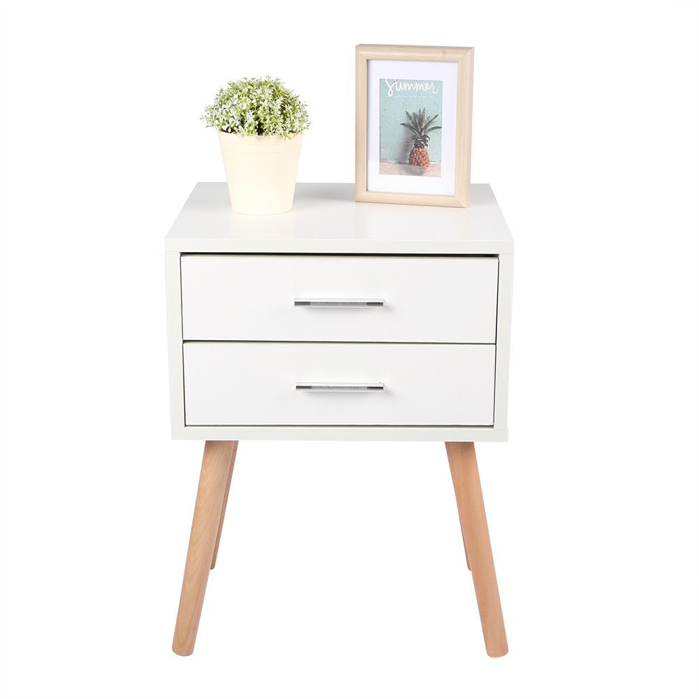 Stable Bedside Table with Two Drawers Floor Cabinet Bedroom Nightstand Storage Organizer
