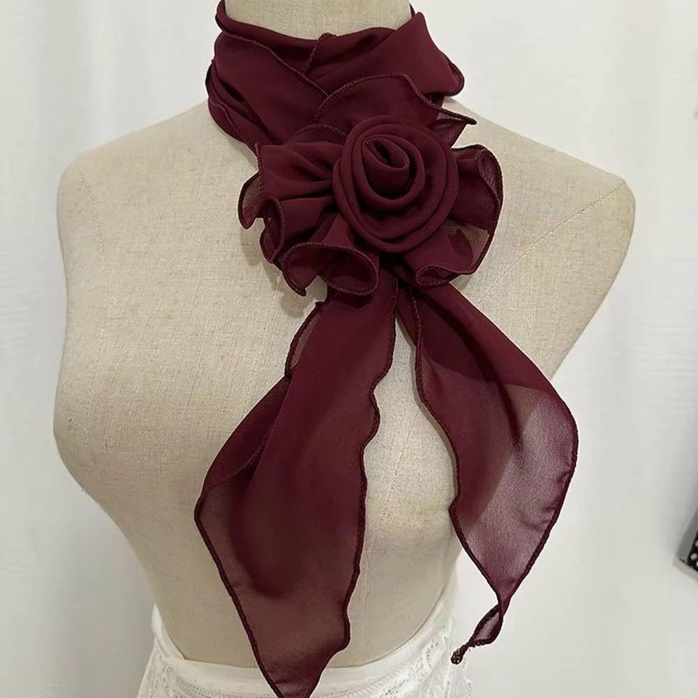 Elegant Silk Rose Scarf Soft Women’s Neck Scarf Simple Long Floral Scarf Party Wear