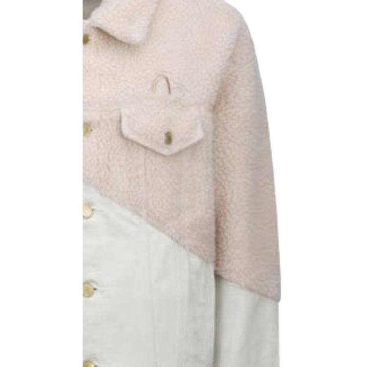 Evisu Spliced Fleece Single-Breasted Drop Shoulder Denim Jacket Women jackets Bone 2EAGNW1DJ789OSDS