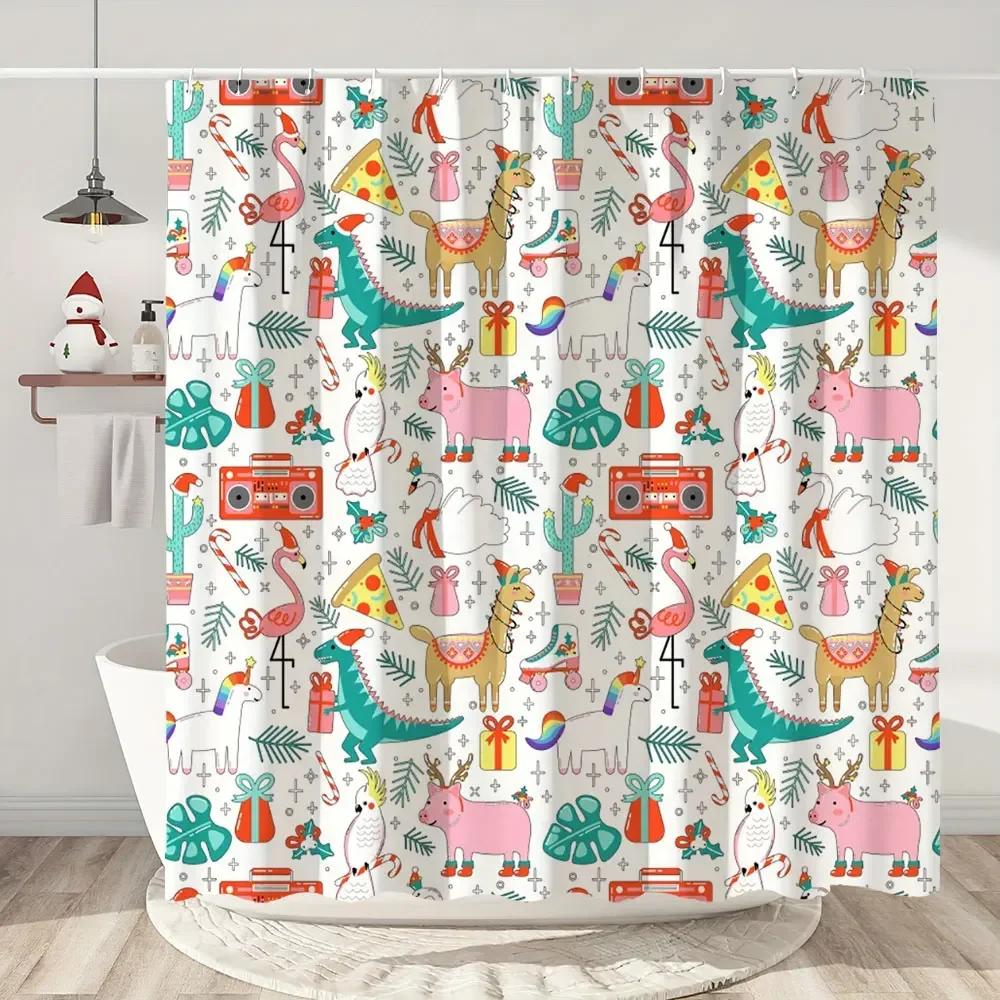 

Happy Christmas Holiday Shower Curtain Christmas Tree Cedar Holiday Gift Polyester Home Shower Curtain Bathroom Decor With Ho W60H190(CM)-1 Pcs