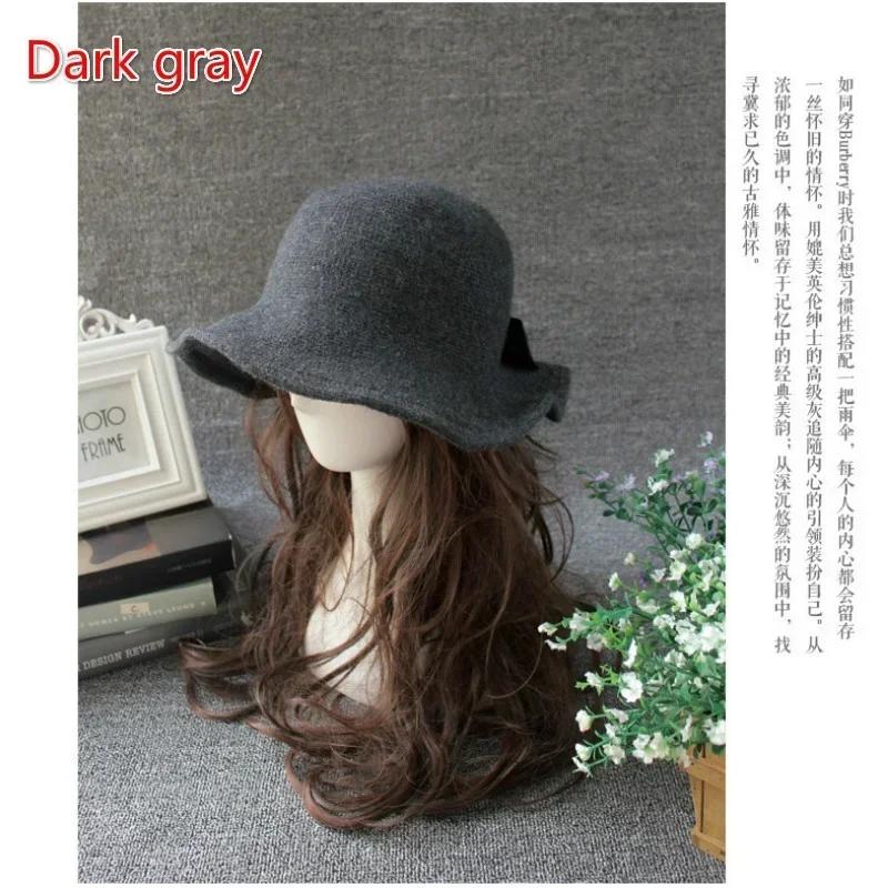 Autumn Winter Fedoras Women Hat Elegant Vintage Bowknot Wool Ladies Hat Dome Felt Wedding Church Jazz Cap Female Bow Bowler