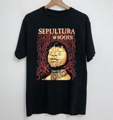 Rzadka Vintage Sepultura Roots Krótki Rękaw Bawełniana Czarna Wszystkie Rozmiary Koszulka Unisex T-Shirt