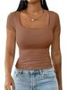 Dames 2025 Sommer U-hals Slim Casual T-skjorte - Kort Ermet Mote Pullover