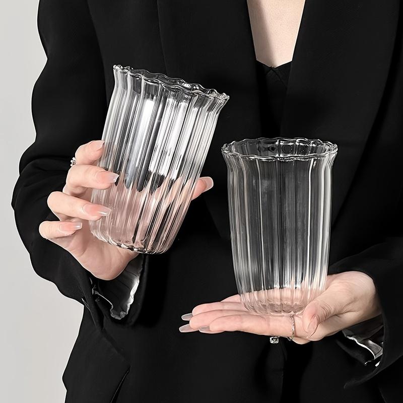 Ins Glazen Beker Hittebestendige Tumbler Drinkgerei Transparante Thee Sap Melk Koffie Mok Huis Waterglazen Streep Mok 14.81oz 420ML