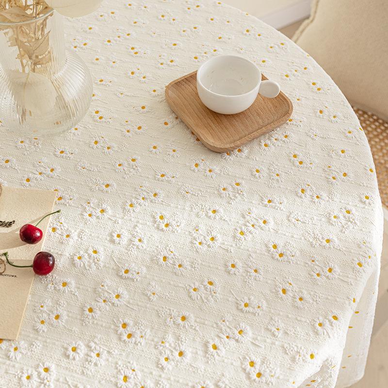 Daisy Print Tablecloth - Nordic Style Cotton-Linen Multi-Use Cover for TV Cabinet, Tea Table & Photo Background Coffee Table Cloth